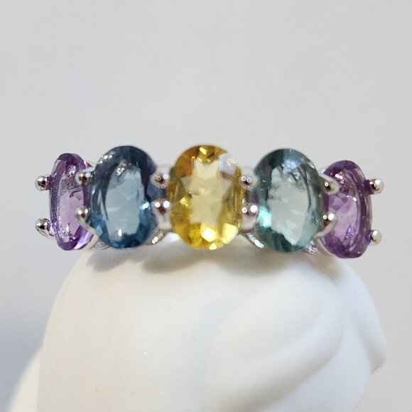 VTG NWT 925 5.00ctw Multi Gemstone 5 Stone Ring Sz 9 - Picture 7 of 7
